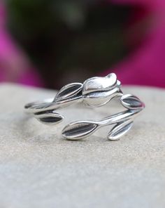 Sterling Silver Tulip with Leaves Wrap Ring | The Life Divine Flower detail measures approximately 1/2" H x 1 1/2" W Tulip Jewelry, Tulip Ring, Silver Rings For Women, Wrap Ring, Flower Detail, Diamonds And Gold, Wrap Rings, Size 10 Rings, Christmas 2024