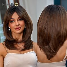 Brown Bob With Bangs, Bob With Bangs Wig, Straight Hair Looks, Medium Straight Hair, Brown Bob, Straight Hairstyles Medium, Bangs Wig, Women Cosplay, Hair Color Shades