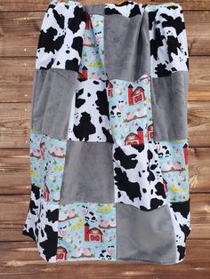 Patchwork Blanket - Farm Animals and Black White Cow Print Blanket - DBC Baby Bedding Co Cow Print Quilt Ideas, Ruffle Blanket, Baby Changing Pad, Baby Boy Bedding, Nursing Pillow Cover, Patchwork Blanket, Twin Blanket, White Cow, Nursing Pillow