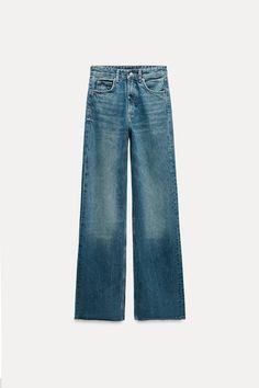 FULL LENGTH TRF HIGH RISE WIDE LEG JEANS - Blue | ZARA United States High-rise Wide Leg Denim Blue Pants With Five Pockets, High-rise Wide-leg Denim Blue Pants With Five Pockets, High Rise Wide Leg Pants In Denim Blue, Fall Denim Wide Leg Pants With Five Pockets, High-waisted Flare Jeans With Five Pockets For Fall, Zara High Rise Jeans With Five Pockets, Zara High Rise Jeans With Belt Loops, Zara High Rise Jeans For Fall, Zara Straight Leg Jeans With Belt Loops