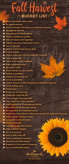 the fall harvest bucket list is shown