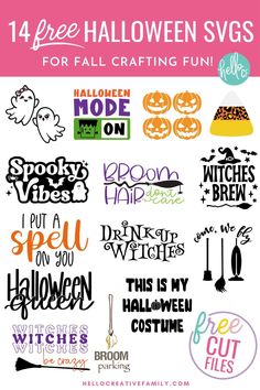 the free halloween svg files for all crafting fun includes pumpkins, witches and more