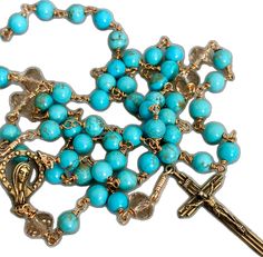 Turquoise Rosary With Round Beads, Spiritual Turquoise Rosary With Round Beads, Turquoise Rosary With Round Beads As Gift, Vintage Rosary, Oct 1, Rosary, Ships, Turquoise, Collage