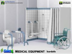 a medical equipment bathroom with wheelchair and shower