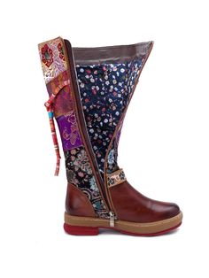 Show off your playful personality with these stylish leather boots boasting a vibrant design and colorful strap tied around the calf for a boho-chic finish. 1.1'' heel 15.8" Shaft 15.2" Circumference Zip closure Leather upper Cotton Print Fabric lining Leather footbed Leather midsole Rubber sole Snow Shoes Women, Winter Snow Boots Women, Best Rain Boots, Stylish Winter Boots, Long Leather Boots, Short Winter Boots, Sorel Winter Boots, Leather Knee Boots, Retro Bohemian