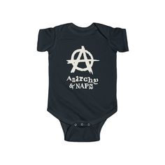 Anarchy And Naps Dress your baby to the nines with this black 100% gothic cotton bodysuit. It has three snap leg closure for easy changing, a comfortable envelope neckline, and a beautiful, durable print that's bound to make your baby even cooler. 💀 100% soft flexible cotton 💀 Light (5.0 oz/yd² (170 g/m 💀 Tear away label 💀 Comfortable envelope neckline 💀 Three snap leg closure 💀 Black color only 💀 666% cool Unisex Black Cotton Onesie, Fitted Black Cotton Onesie, Gothic Baby Clothes, Goth Baby Clothes, Punk Rock Baby, Supernatural Outfits, Punk Baby, Gothic Baby, Body Noir