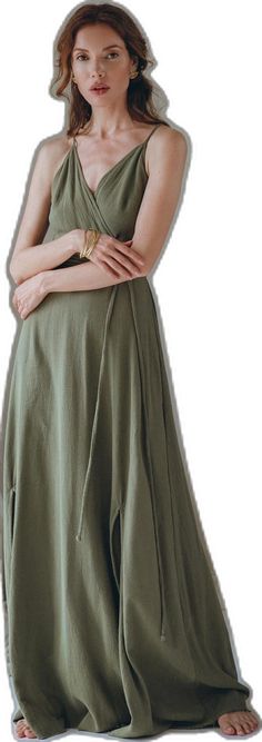 Green A-line Maxi Skirt For Summer, Sage Midi Length Summer Dress, Sage Midi-length Summer Dress, Sage Midi Dress For Summer, Green Cotton A-line Maxi Dress, Green A-line Cotton Maxi Dress, Khaki Cotton Summer Dress, Green Long Cotton Dress, Bohemian Cotton Dress With Asymmetrical Hem