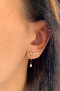 Gold Chain Earrings, Gold Chain Jewelry, Tiny Earrings, Cz Stud Earrings, Chain Earrings, Fun Earrings, Ear Studs, High Quality Jewelry, Gold Chains