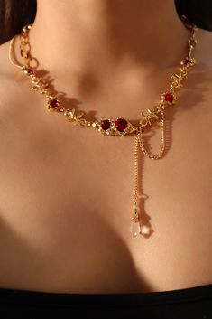 18K Real Gold Plated Red Gem Twist Necklace Gem Water, Red Gems, Twist Necklace, Jewelry Accessories Ideas, Red Jewelry, Classy Jewelry, Fancy Jewellery, Waterproof Jewelry, Jewelry Lookbook