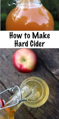 how to make hard cider with apple cider in the background and an image of apples