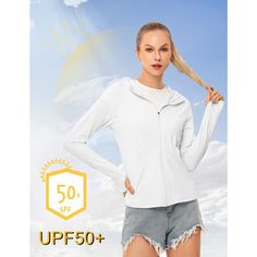 Product Description: Stay protected from the sun's harmful rays with our Women's UPF 50+ Sun Protection Shirts SPF Jacket UV Hoodie. This versatile long-sleeve hoodie is designed for outdoor activities like hiking, offering both style and functionality. Crafted from a breathable fabric blend of 90% polyester and 10% spandex, this summer clothing essential provides comfort and protection during your outdoor adventures. Available in a variety of stylish colors including White, Dusty Blue, Light Gr High Neck Tank Top, Summer Clothing, Clothing Essentials, Knitted Tank Top, Outdoor Hiking, Knit Tanks, Outdoor Adventures, Dusty Blue, Upf 50