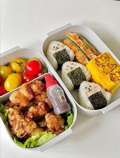 two plastic containers filled with different types of food