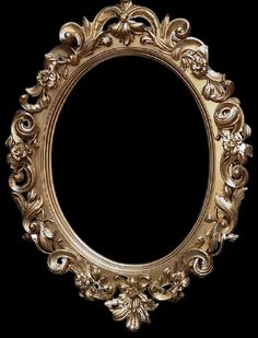 an ornate gold frame with scrolls and flowers on the edges, against a black background