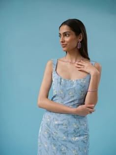 OTM Exclusive: Numa Blue Floral Ikat Corset Dress | Over The Moon Chic Closet, Travel Scarf, Bride Flowers, Little White Dresses, Floral Mini Dress