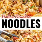 two pictures with different types of noodles in them and the words italian drunken noodles