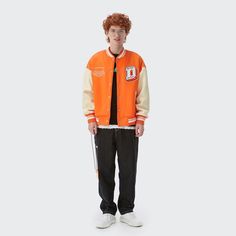 Add retro flair to your wardrobe with our Orange Varsity Jacket. Perfect for everyday wear, its classic baseball style exudes timeless charm. Shop now! Streetwear Jackets, Baseball Varsity Jacket, Unisex Jacket, Baseball Jacket, Y2k Streetwear, Jacket Sale, Grunge Fashion, Fashion Essentials, Comfortable Outfits