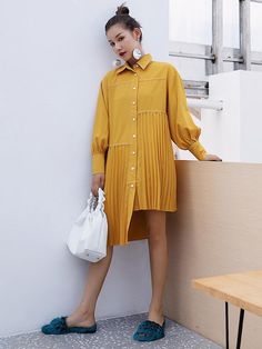 Sku CY-!30115 Material Cotton-blend Style Loose , Short Sleeves Feature Asymmetric , Solid Occasion Going out , Casual Neckline Lapel Seasons Summer Type Midi Dresses Color YELLOW Size FREE SIZE Size chart: Please consult the size chart we provide for this item's measurements to help you decide which size to buy. Please note: There may be 1-3cm differ due to manual measurement. INCH Bust Waist Shoulder Sleeve Length FREE SIZE 39.37 38.58 17.32 19.69 33.07-38.98 Casual Pleated Shirt Dress For Fall, Yellow Long Sleeve Shirt Dress For Work, Yellow Casual Shirt Dress For Work, Casual Yellow Shirt Dress For Work, Spring Office Shirt Dress With Asymmetrical Hem, Casual Yellow Long Sleeve Shirt Dress, Casual Long Sleeve Yellow Shirt Dress, Oversized Yellow Dresses For Fall, Casual Yellow Shirt Dress For Fall