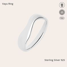 The Vayu Ring is a simple, wavy piece in a clean and solid look. Ideal to be stacked along with Aura and Soma Rings. Silver Rings With Shiny Finish For Everyday, Modern Wavy Rings With Polished Finish, Modern Wavy Jewelry For Anniversary, Modern Jewelry For Anniversary, Modern Hypoallergenic Sterling Silver Rings, Everyday Silver Jewelry With Wavy Shape, Everyday Silver Jewelry With Wavy Design, Everyday Silver Wavy Jewelry, Modern Silver Wavy Rings