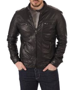 Men's Leather Jacket Genuine Lambskin Black Biker Motorcycle Jackets For Men MJ090