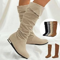 Suede Knee High Boots Outfit, Affordable Clothing Websites, Knee High Boots Flat, Suede Boots Knee High, Slouched Boots, Boots Women Fashion, Biker Boots, Girly Shoes, Platform Boots