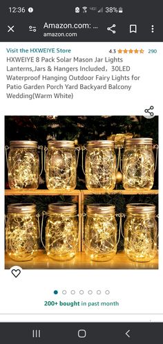 an instagram page with mason jars filled with fairy lights