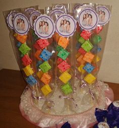 candy lollipops in cello bags on a table