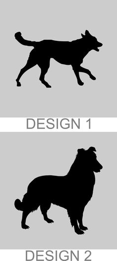 the silhouettes of two dogs are shown in black and white, each with different colors