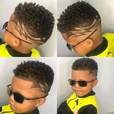 fade hair cut with design for black boys Lil Boy Haircuts