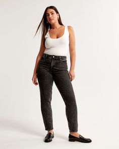 Women's Curve Love High Rise Mom Jean | Women's Bottoms | Abercrombie.com Abercrombie Jeans, Stretch Denim Fabric, Women's Bottoms, Relaxed Jeans, Closet Goals, Curvy Women Jeans, Curvy Jeans, High Rise Mom Jeans, Mom Jean