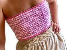 Casual Cropped Pink Tube Top, Trendy Pink Crop Top Tube Top, Pink Summer Crop Tube Top, Pink Seamless Strapless Tube Top, Pink Cotton Bandeau Tube Top, Stripe Crochet Top, Y2k Top, Hot Pink Tops, Bralette Crop Top