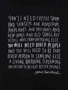 a black t - shirt with white writing on the front and back print that says, you'll need coffee shop and sunsets and poopies