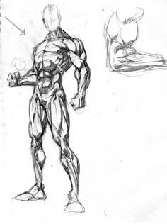 a drawing of a man doing exercises with his arms and legs, while holding something in one hand