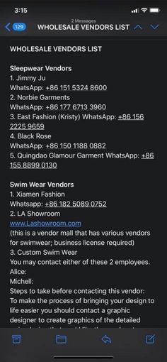 an iphone screen showing the menus for vendors list and other items that are not available