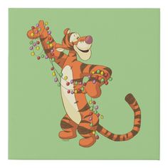 a cartoon tiger with beads on its neck and tail, holding something in his hand