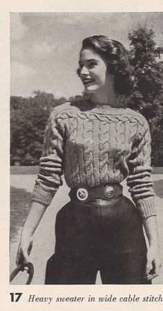 Equestrian Ropes • 1950s Knitting Knitted Ladies' Sweater Cabled Top Blouse Sweater • 50s Vintage Pa Fitted Vintage Knitted Sweater, Vintage Fitted Knitted Sweater, 40s Mode, Vogue Vintage, Jumper Knitting Pattern, Design Moda, Vogue Knitting, Fashion 1950s, Vintage Knitting Patterns