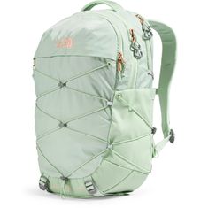 the north face women's jester backpack in mint green, front view with straps