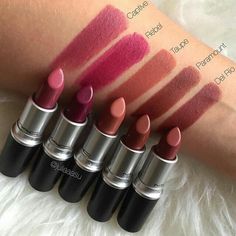 Mac lipstick swatches Mac Lipstick Swatches, Best Mac Lipstick, Mac Lipstick Shades, Make Up Designs, Light Pink Lip Gloss, Lipstick Kit, Lipstick Art, Lipstick Collection