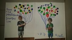 two pictures of children with balloons on them