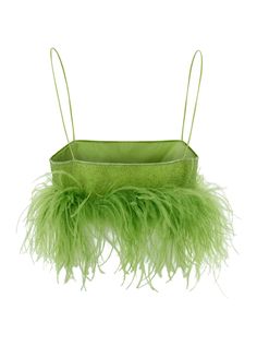 Top Straight neckline Spaghetti straps Feathers trim Green Lurex Fitted shapeComposition: 64% Polyamide 36% Metallic Top With Feathers, Bathing Suit Designs, Feather Trim, Straight Neckline, Green Top, Gorgeous Bags, Green Tops, Natural Shapes, Luxury Shop