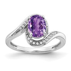 Introducing the elegant 'Solid 14k White Gold Oval natural Amethyst and diamond Bypass Ring'. This striking piece of jewelry is crafted from high-quality 14K gold and features a polished finish. The ring showcases a beautiful oval-shaped natural Amethyst stone in a regal purple hue, flanked by twenty sparkling round natural diamonds. The band tapers from 1.8 to 2.5mm, offering a comfortable fit. Both the Amethyst and diamond stones are natural and total a weight of 1.75ct and 0.005ct, respective Heart Nose Rings, Disney Weddings, Amethyst Birthstone, Amethyst And Diamond Ring, Fine Ring, Gold Rings Jewelry, Bypass Ring, White Band, Rose Gold Metal