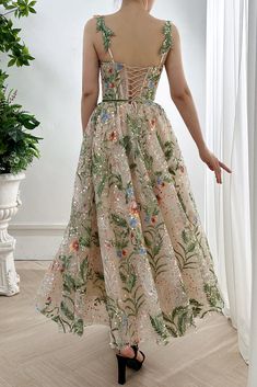 Straps V Neck Corset Floral Embroidery Beaded Midi Dress Fitted Floral Embroidery Corset Dress For Party, Floral Embroidered Fitted Bodice Corset Dress, Formal V-neck Midi Dress With Floral Embroidery, Luxury Floral Embroidery Corset Dress, V-neck Midi Dress With Floral Embroidery, Patterned Bridesmaid, Prom Party, Grad Dresses, Summer Accessories