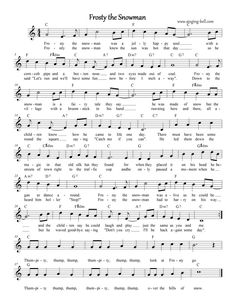 sheet music with the words frosty the snowman