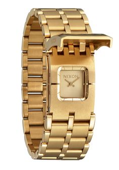 The Nixon Confidante Stainless Steel Gold Dial Womens Watch A1362-502-00 offers a luxurious timepiece with a classic combination of polished steel and gold. Its reliable Japanese quartz movement ensures accuracy and lasting performance, while its stainless steel case and mineral crystal face add extra quality and protection. Nixon Watch, Vintage Watches Women, Gold Watches, Elegant Bracelet, Plot Twist, Fine Jewelry Designers, She Likes, Watch Model, Nixon