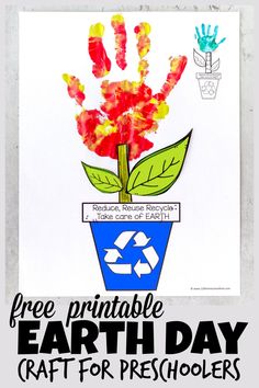 an earth day craft for preschoolers with handprints and flowers in a flower pot