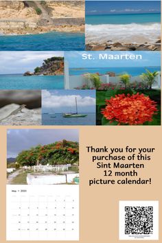 a calendar with pictures of the beach and ocean in it's center, including an image