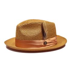 This hand-woven natural poly-braid fedora hat is perfect for any number of occasions. However, this isn't your ordinary fedora. Featuring a snap brim with a vented crown is the perfect answer to every warm weather wardrobe question. The snap brim can be worn up or down and the vented crown is blocked in a traditional center dent style and is surrounded by a satin hat band. The interior features a cotton moisture wicking inner band for an added level of comfort. Brim: 2.25" Snap Material: 100% Na Casual Brown Braided Fedora, Brown Toquilla Straw Fedora For Spring, Spring Brown Toquilla Straw Fedora, Elegant Brown Straw Hat Bands, Braided Straw Fedora With Brim, Brown Fedora With Braided Detail And Curved Brim, Brown Fedora With Braided Curved Brim, Brimmed Fedora With Braided Toquilla Straw, Brown Braided Fedora With Curved Brim