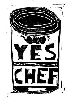 a black and white drawing of a jar with the words yes chef on it