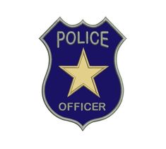 the police officer badge is shown in blue and gold, with a star on it