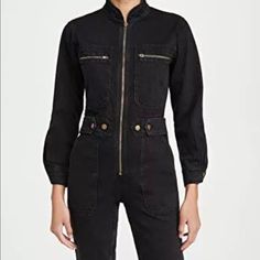 Excellent Used Condition Size 6 No Stains Or Rips Worn Only Once Black Utility Denim Jumpsuit For Fall, Denim Utility Jumpsuit With Long Sleeves, Black Denim Jumpsuit For Work In Fall, Fitted Long Sleeve Denim Utility Jumpsuit, Fitted Black Denim Jumpsuit For Workwear, Womens Denim Jumpsuit, Apiece Apart, Denim Jumpsuit, Pant Jumpsuit