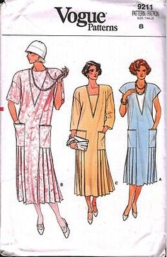 three women's dresses and one man's hat are shown in this pattern